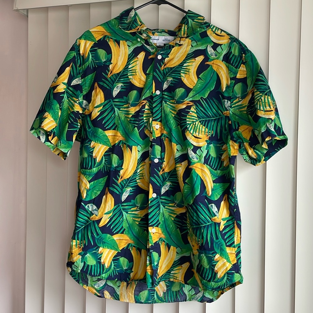 Old Navy Hawaiian Button-Up Shirt with Banana Print — XL